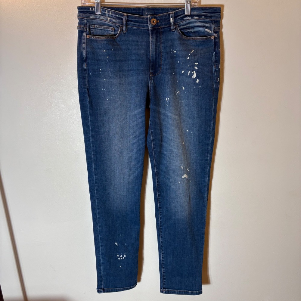 J. Jill Denim Boyfriend Straight-Leg Ankle Paint Splatter Jeans Blue Size 12
